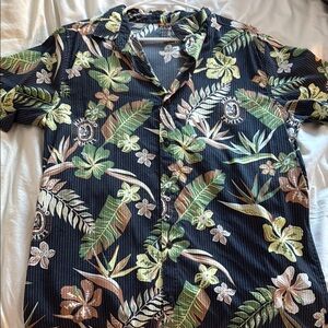 Roark Green and Brown Casual Button Down Shirt with Tropical Pattern